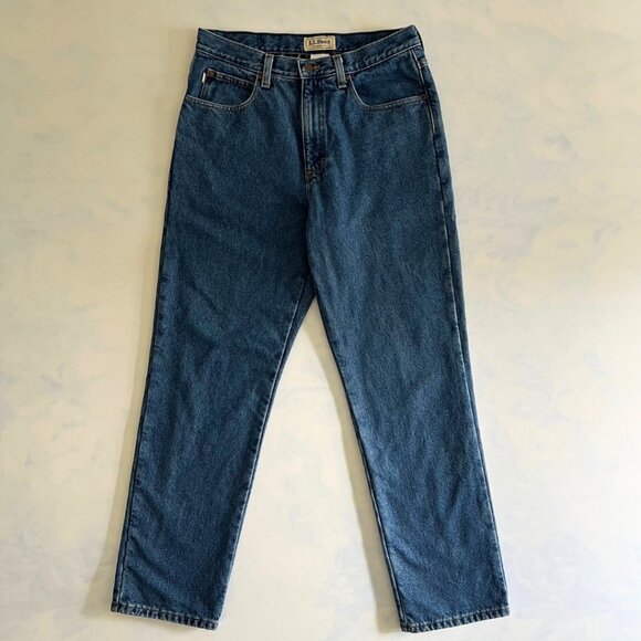 L.L. Bean Classic Fit Plaid Flannel Lined Denim Jeans - Picture 1 of 7